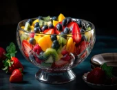 Voćna salata sa jagodama, borovnicama, kivijem i narančom
