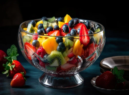 Voćna salata sa jagodama, borovnicama, kivijem i narančom