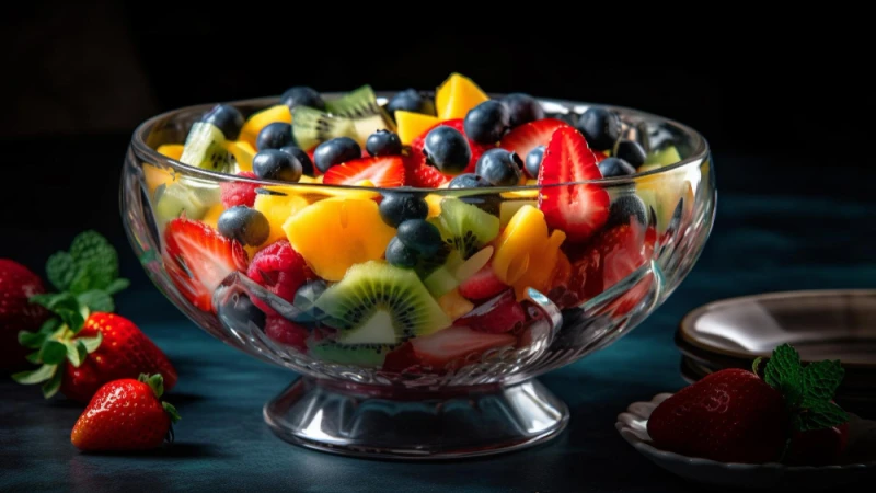 Voćna salata sa jagodama, borovnicama, kivijem i narančom